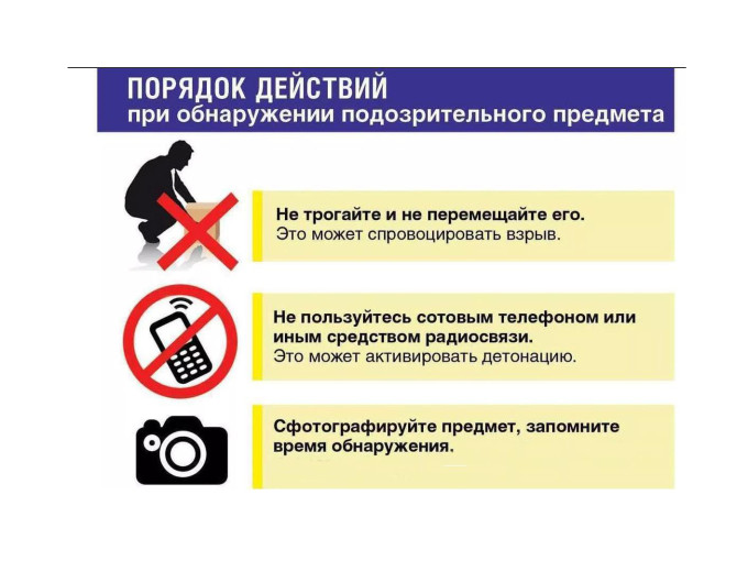 Памятка о порядке действий при обнаружении подозрительного предмета Памятка о порядке действий при обнаружении подозрительного предмета.